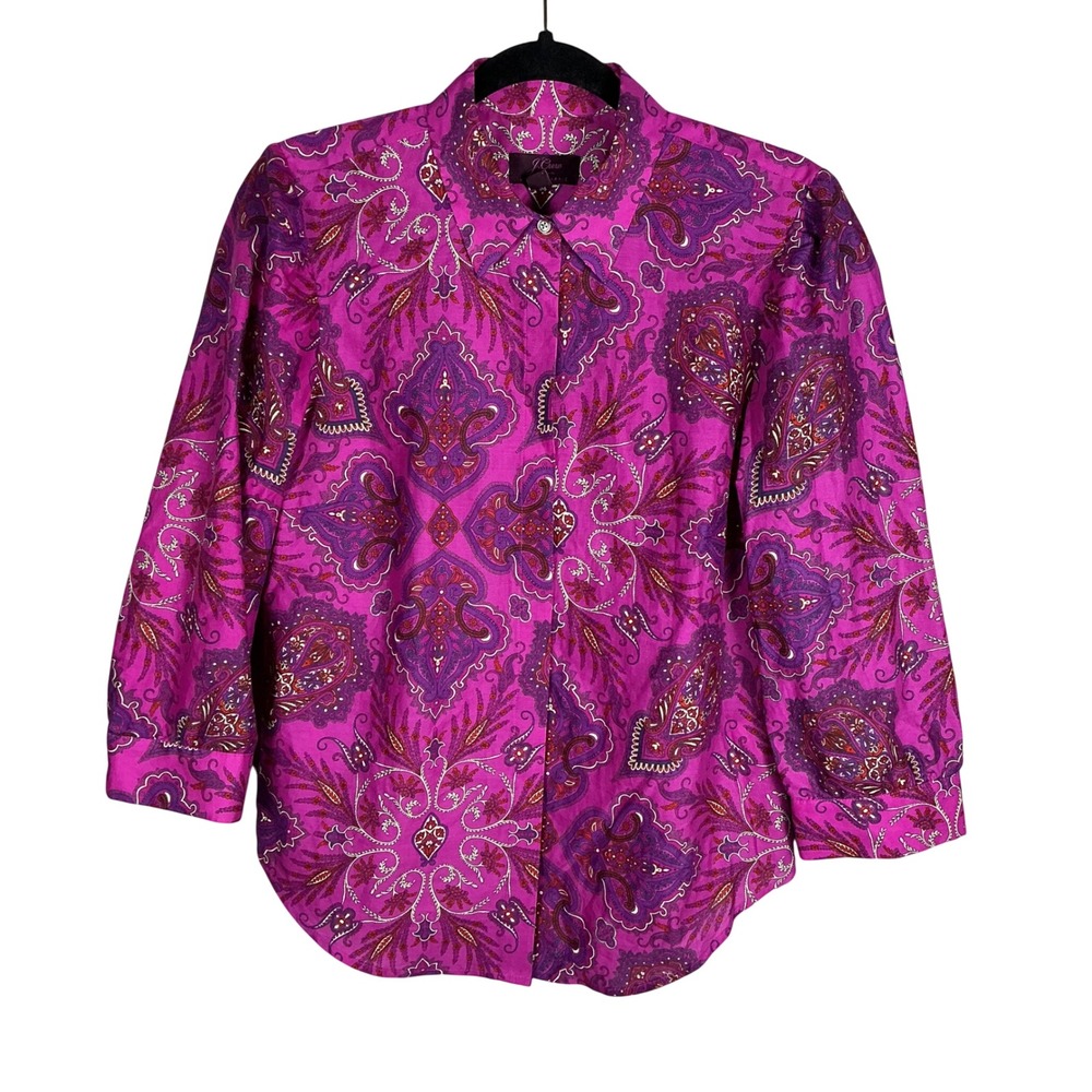 J.Crew Liberty Fabric Paisley Button Down Shirt Magenta Purple 6